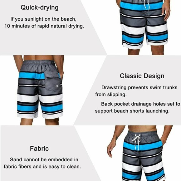 SILKWORLD Men's 2 Pack Swim Trunks Quick Dry Beach Boardshorts Classic Length L - Picture 4 of 11